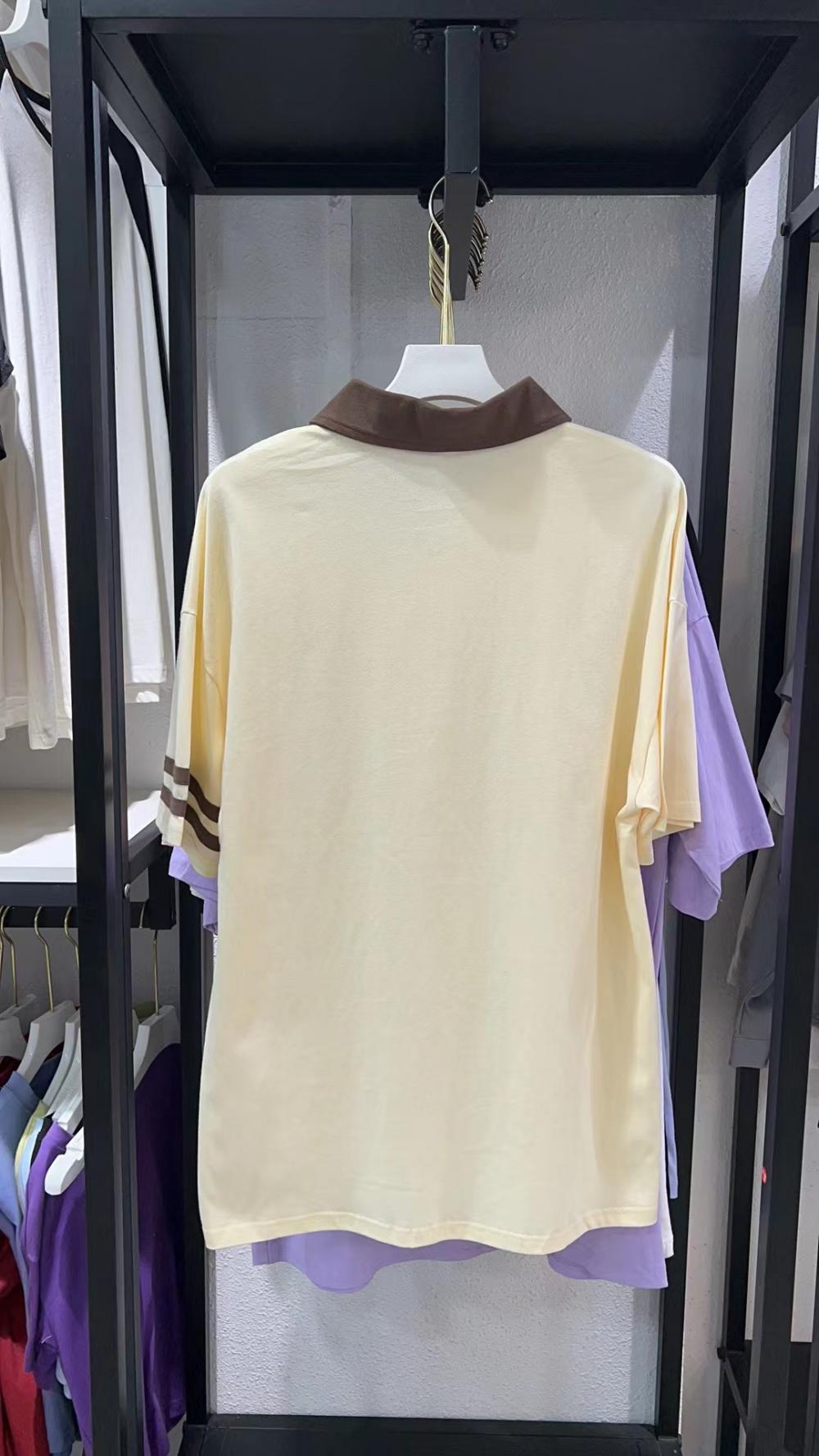 Double Bar Colorblock Drop Shoulder Collar Short Sleeve (200g Cotton) view 8