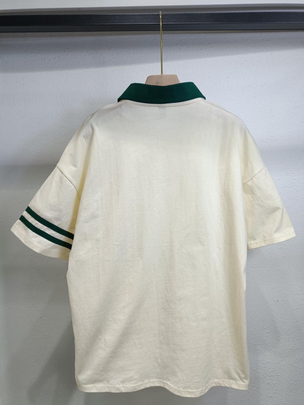 Double Bar Colorblock Drop Shoulder Collar Short Sleeve (200g Cotton) view 2