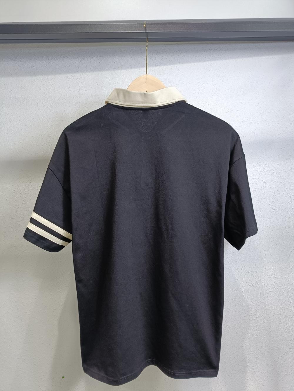 Double Bar Colorblock Drop Shoulder Collar Short Sleeve (200g Cotton) view 4