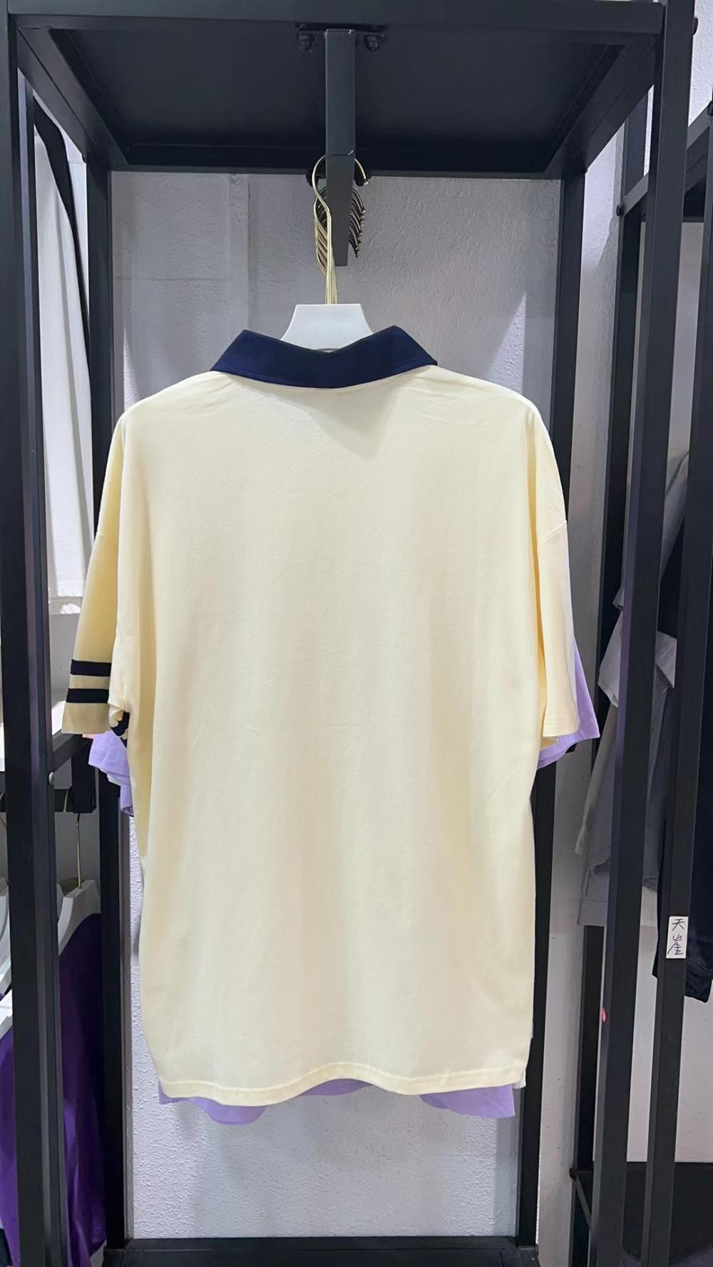 Double Bar Colorblock Drop Shoulder Collar Short Sleeve (200g Cotton) view 6