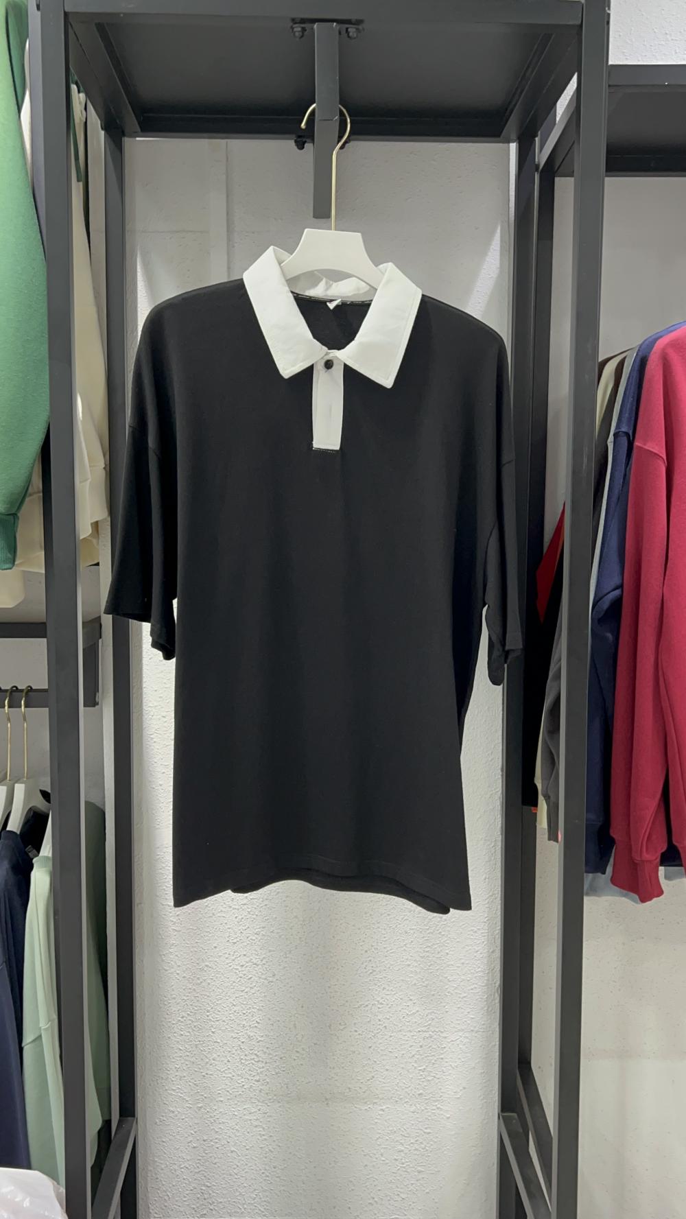 Colorblock Drop Shoulder 3/4 Sleeve Polo (200g Cotton) view 2
