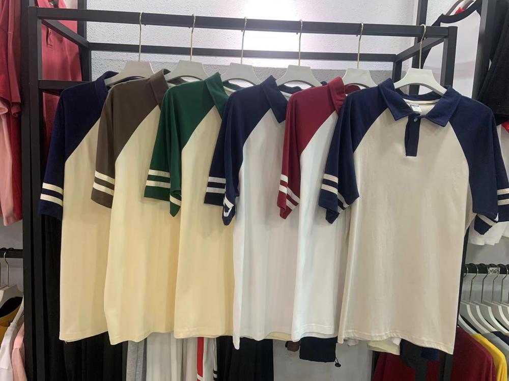 New Cotton Double Bar Colorblock Raglan Collar POLO (200g)
