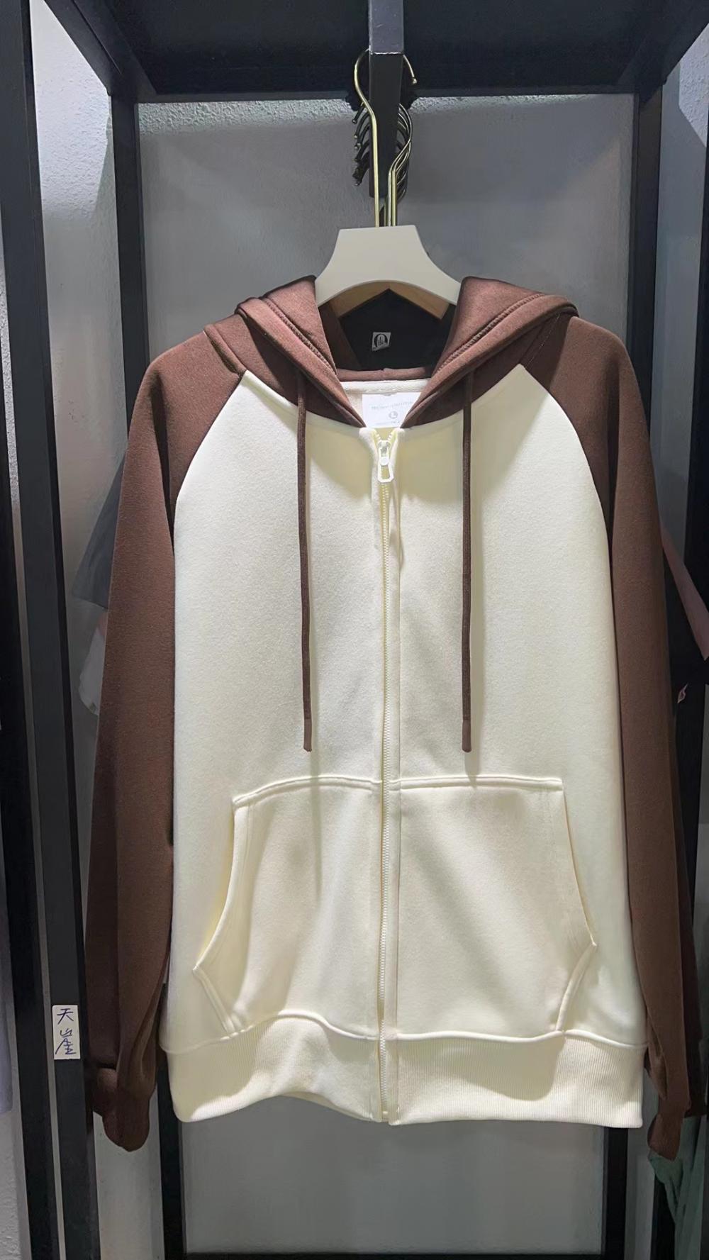 Fleece Hooded Colorblock Zipper Sweatshirt (400g Silver Fox Fleece) view 6