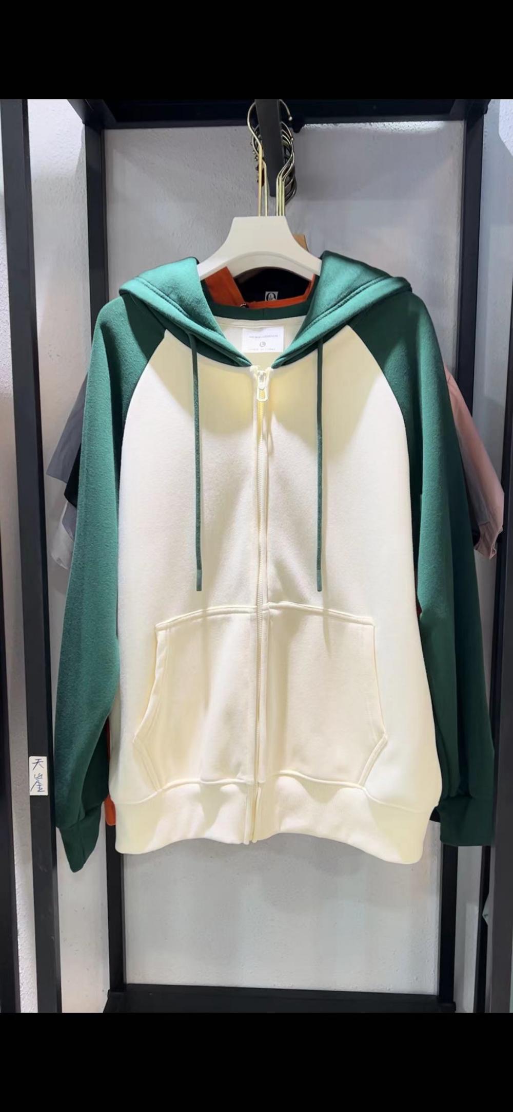 Fleece Hooded Colorblock Zipper Sweatshirt (400g Silver Fox Fleece) view 4