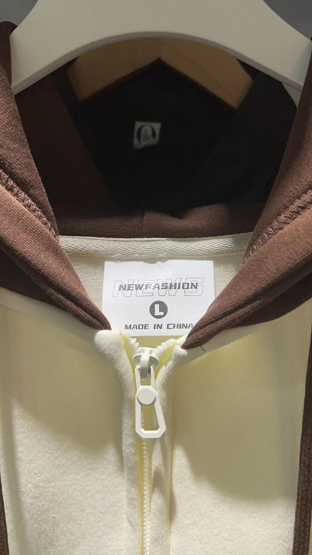 Fleece Hooded Colorblock Zipper Sweatshirt (400g Silver Fox Fleece) view 8