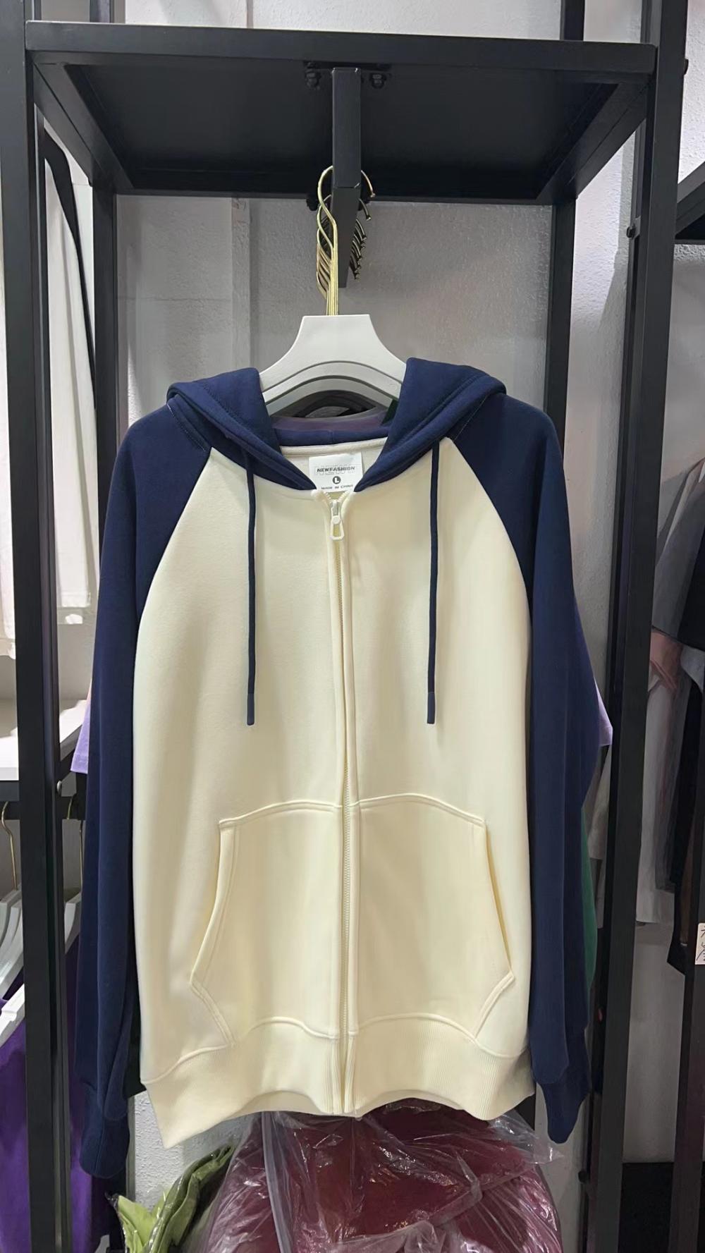 Fleece Hooded Colorblock Zipper Sweatshirt (400g Silver Fox Fleece) view 2