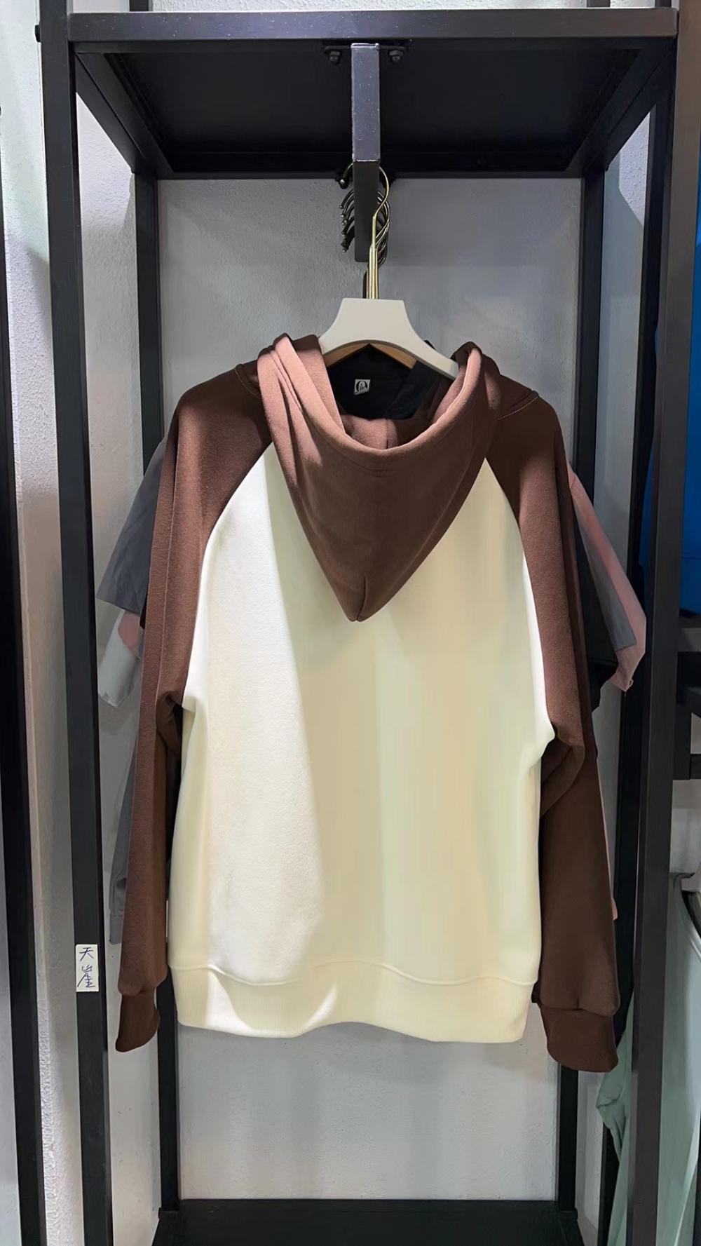 Fleece Hooded Colorblock Zipper Sweatshirt (400g Silver Fox Fleece) view 7