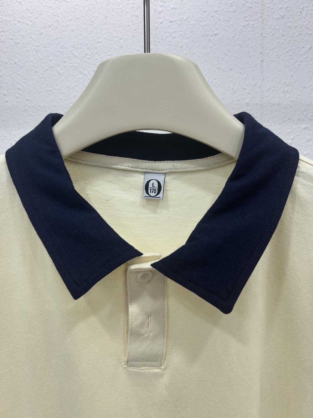 Double Bar Colorblock Drop Shoulder Collar Short Sleeve (200g Cotton) view 14