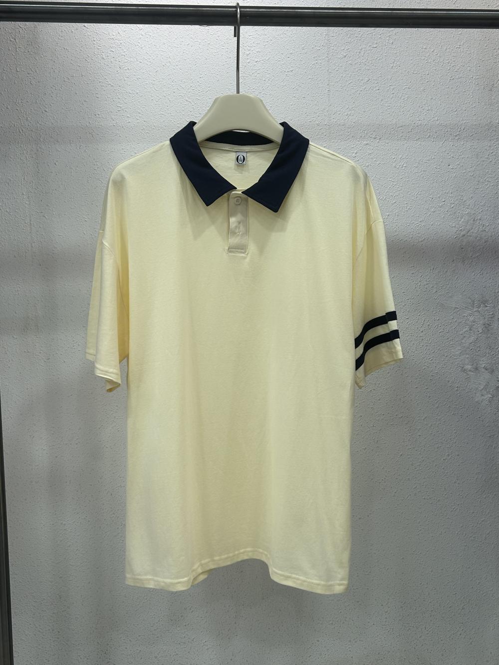 Double Bar Colorblock Drop Shoulder Collar Short Sleeve (200g Cotton) view 12