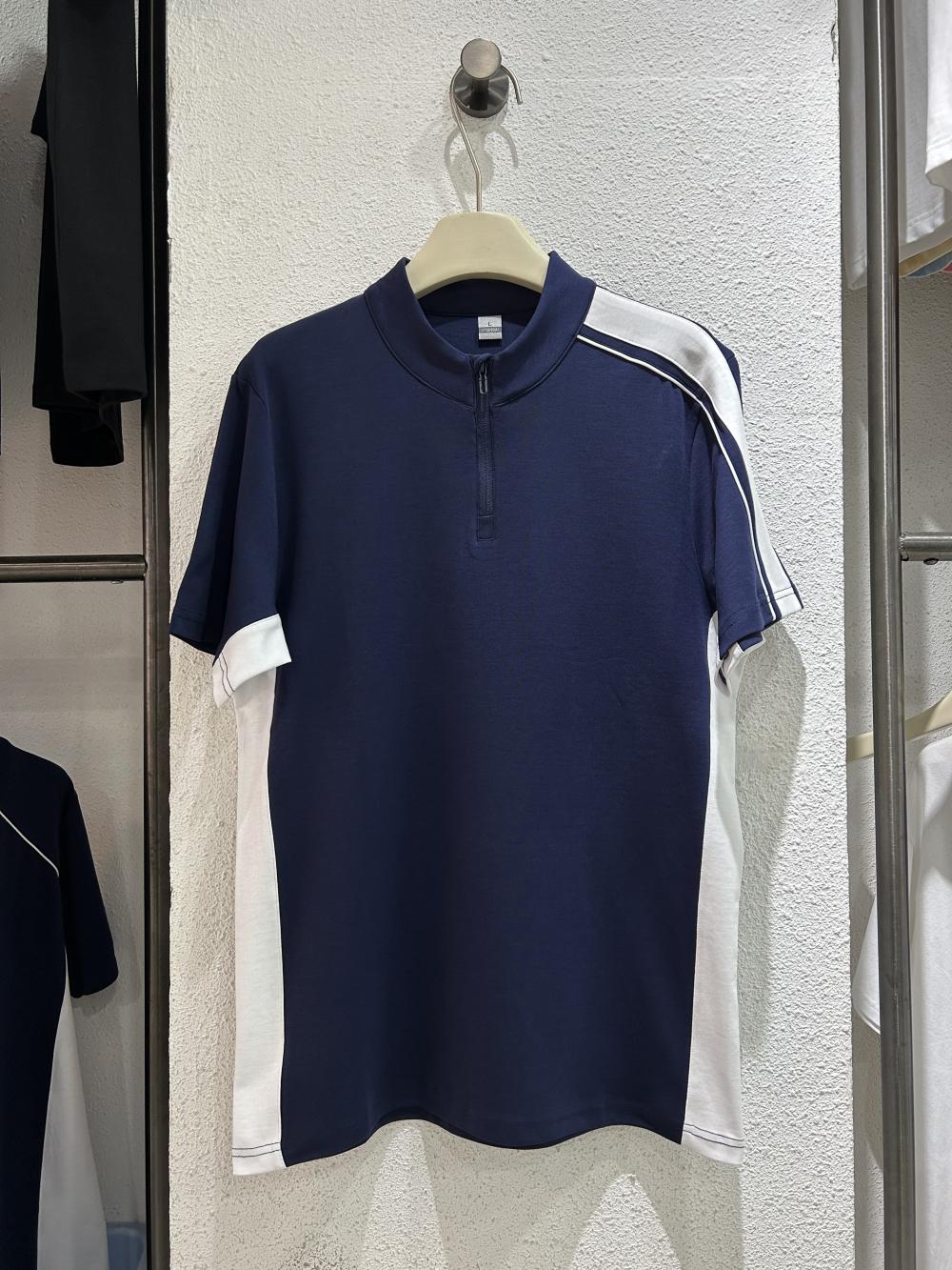 50s Colorblock Half-Zip Stand Collar Tee